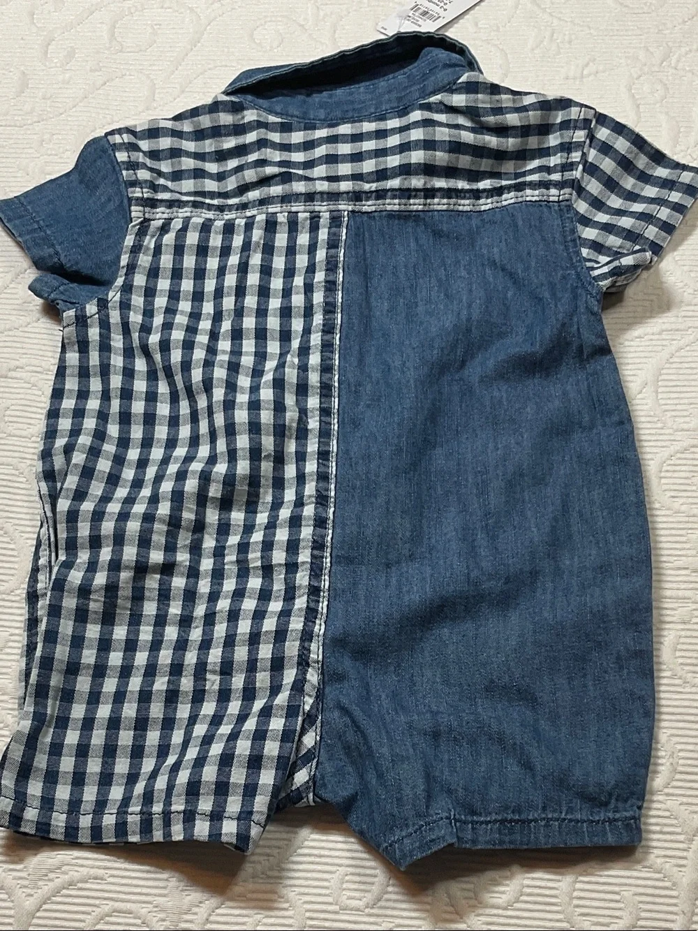 Magnetic Me Blue Denim & Navy Gingham Baby Footie